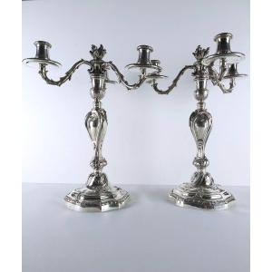 Very Pretty Pair Of Silver Table Ends, Transformable Into Candlesticks, Goldsmith Aucoc