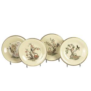 Rare Set Of 21 Goupy Et Rouart Hand-painted Porcelain Dessert Plates