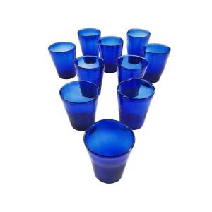 Très Belle Suite De 12 Lumignons Ou Verres De Procession Bleus XIXème
