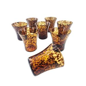 8 Gobelets En Verre à Décor D’écailles De Tortue, Fait Main.