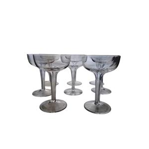 Série De 8 Coupes Champenoises En Cristal, Début XXème