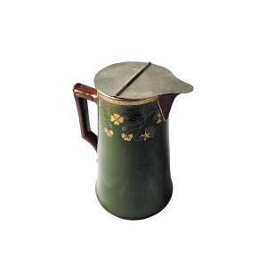 Sarreguemines Glazed Stoneware Coffee Pot, Art Nouveau Period.