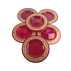 Suite de 12 assiettes en verre, Murano, maison Pauly.