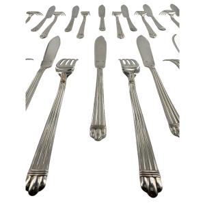 Service à poisson en métal argenté, modèle Aria, orfèvre Christofle