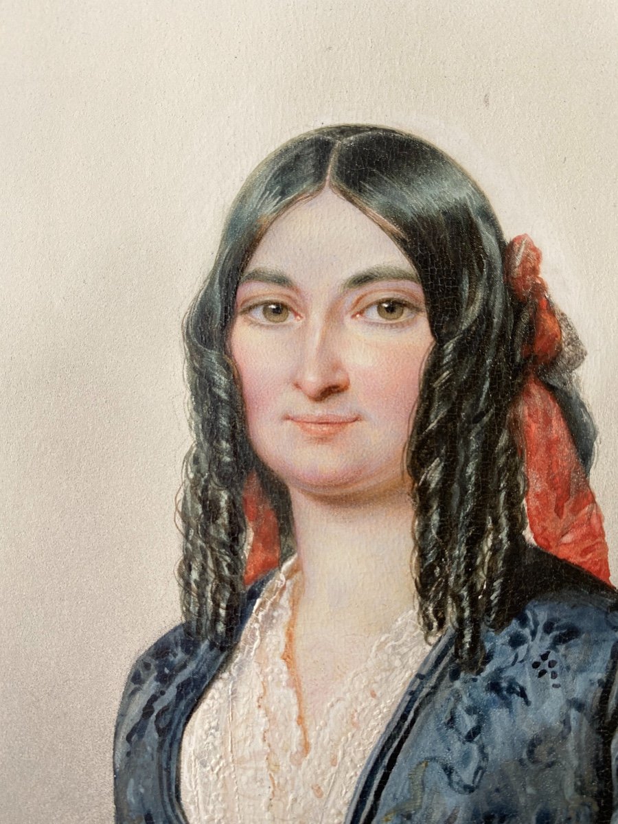 Ernest-joseph Girard (1813 - 1897) Pair Of Watercolor Portraits Of A Woman And Her Son -photo-2