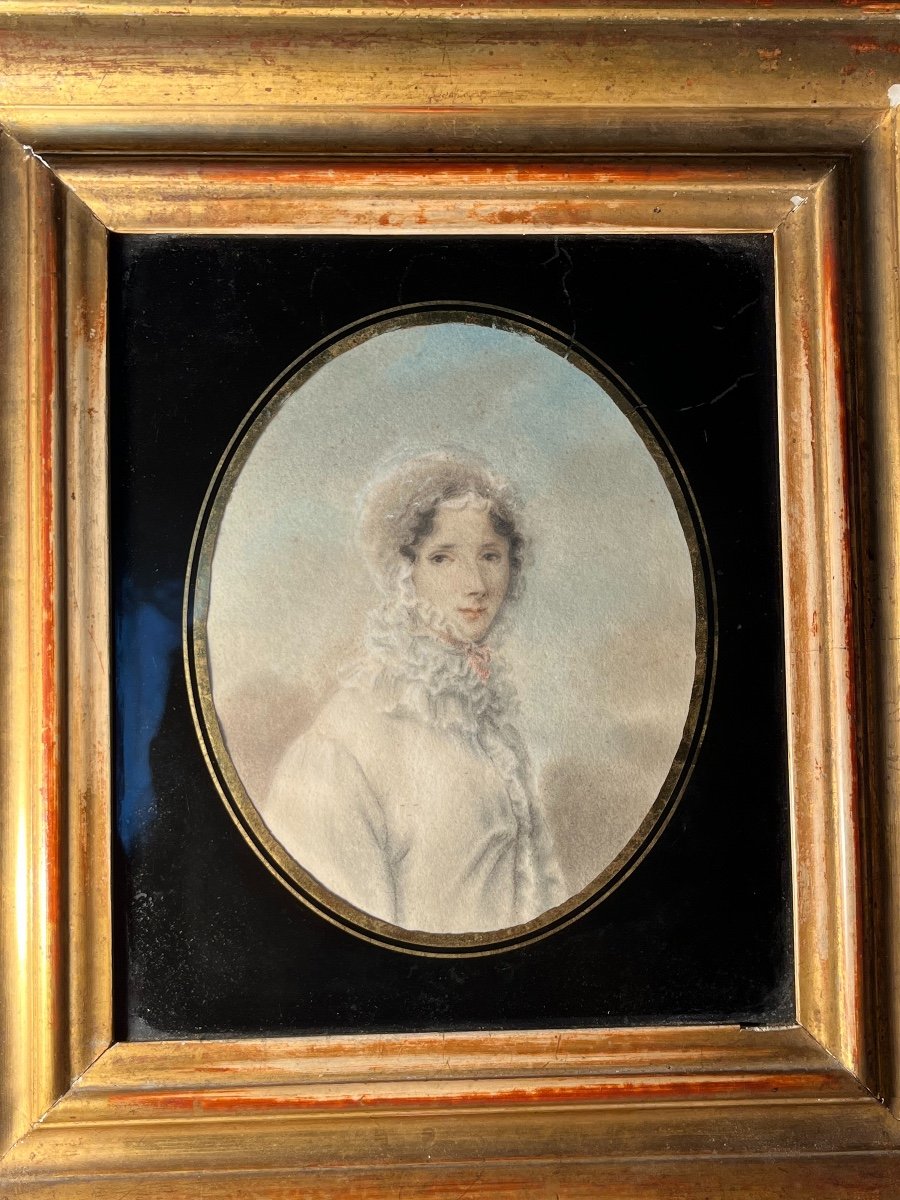 Portrait En Aquarelle De Madame Mansuti, Début Du XIXe Siècle-photo-3