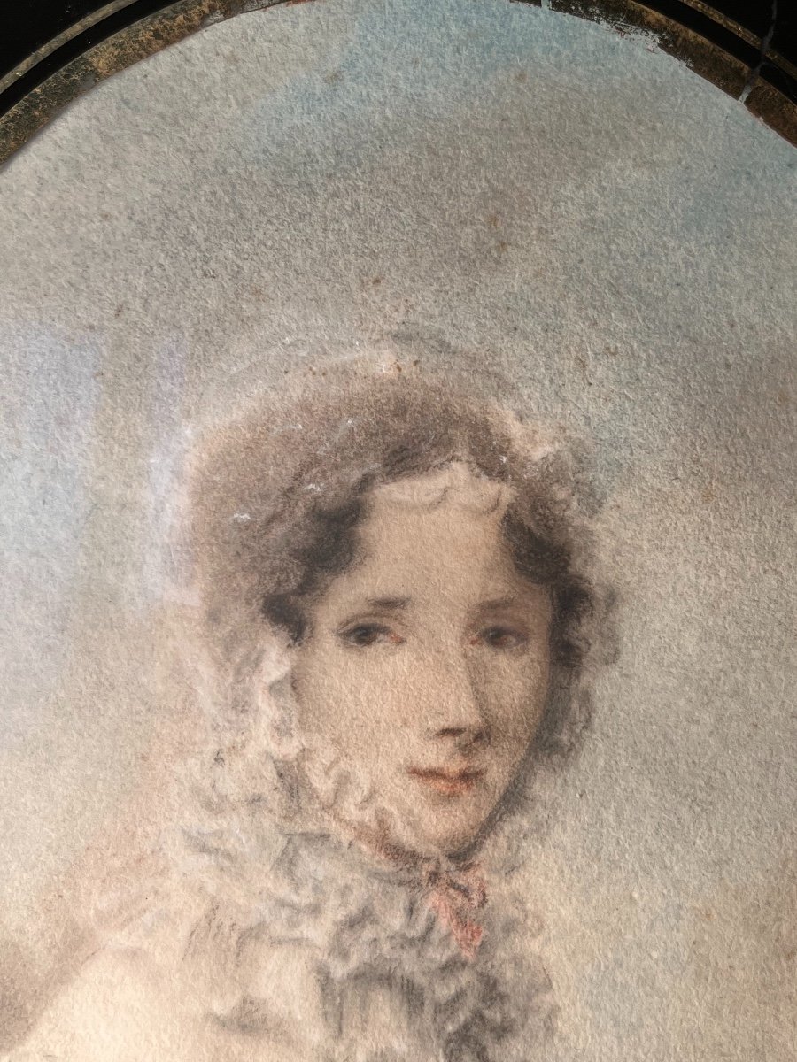 Portrait En Aquarelle De Madame Mansuti, Début Du XIXe Siècle-photo-4