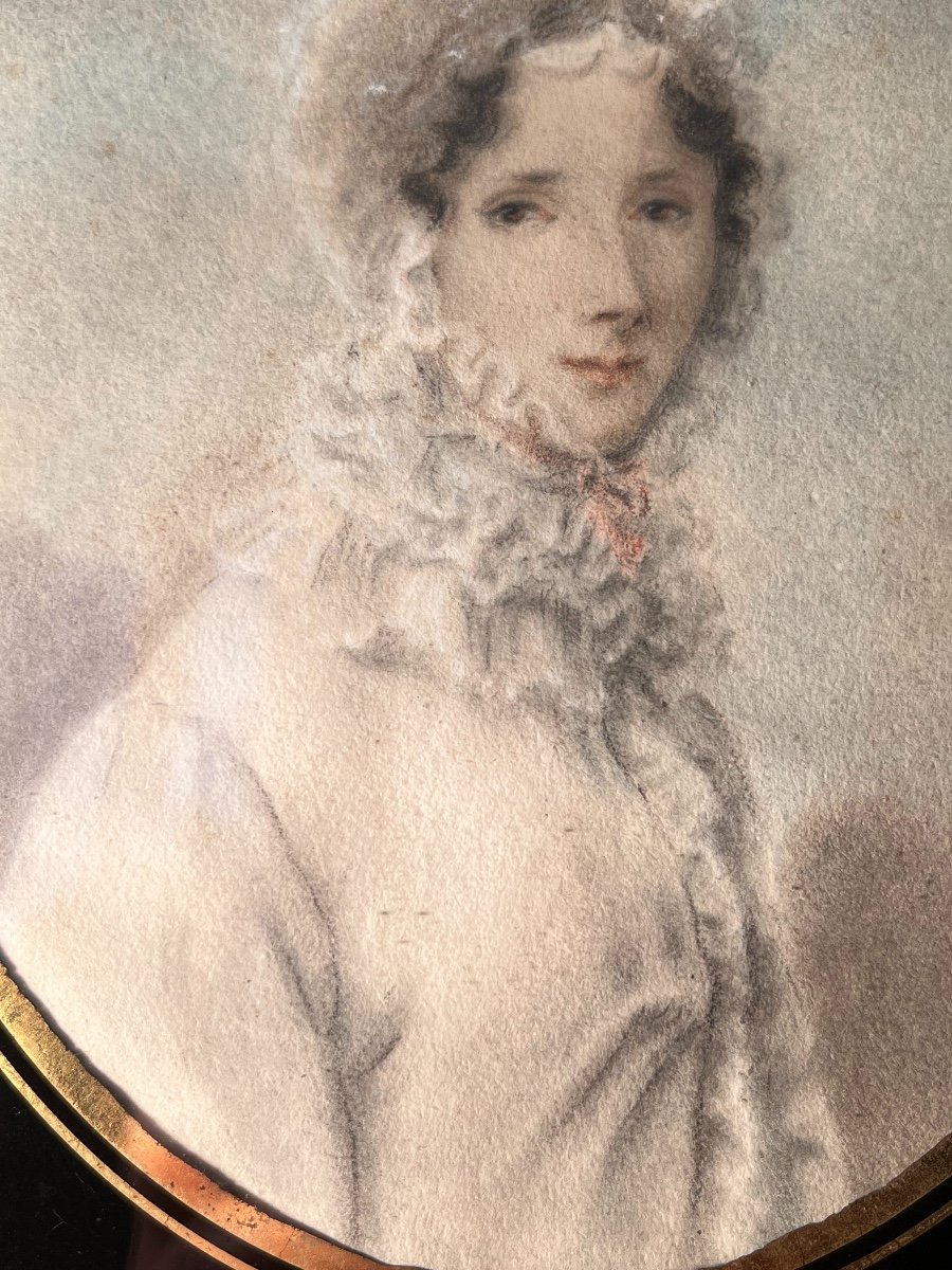 Portrait En Aquarelle De Madame Mansuti, Début Du XIXe Siècle-photo-1