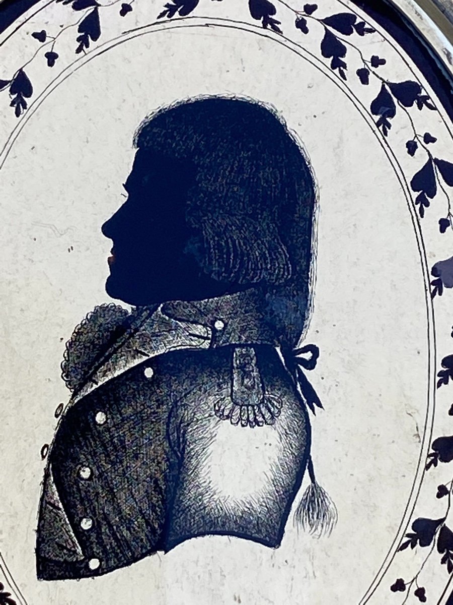Miniature: Portrait Of A French Officer In Silhouette, Verre églomisé-photo-4