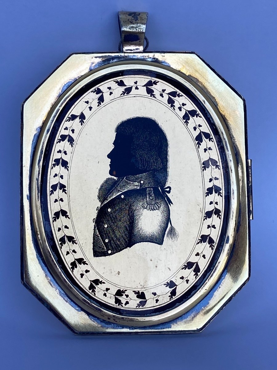 Miniature: Portrait Of A French Officer In Silhouette, Verre églomisé-photo-1