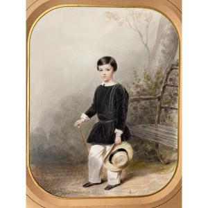 Ernest-joseph Girard (1813 - 1897) Paire De Portraits En Aquarelle d'Une Femme De Son Fils 