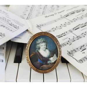 Miniature Portrait Of A Young Woman Playing The Harpsichord, 18th Century