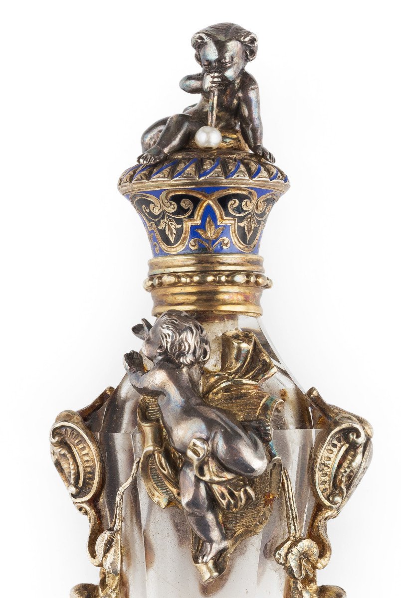 Crystal And Silver Scent Bottle, France 19th Century-photo-2