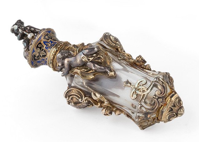 Crystal And Silver Scent Bottle, France 19th Century-photo-3