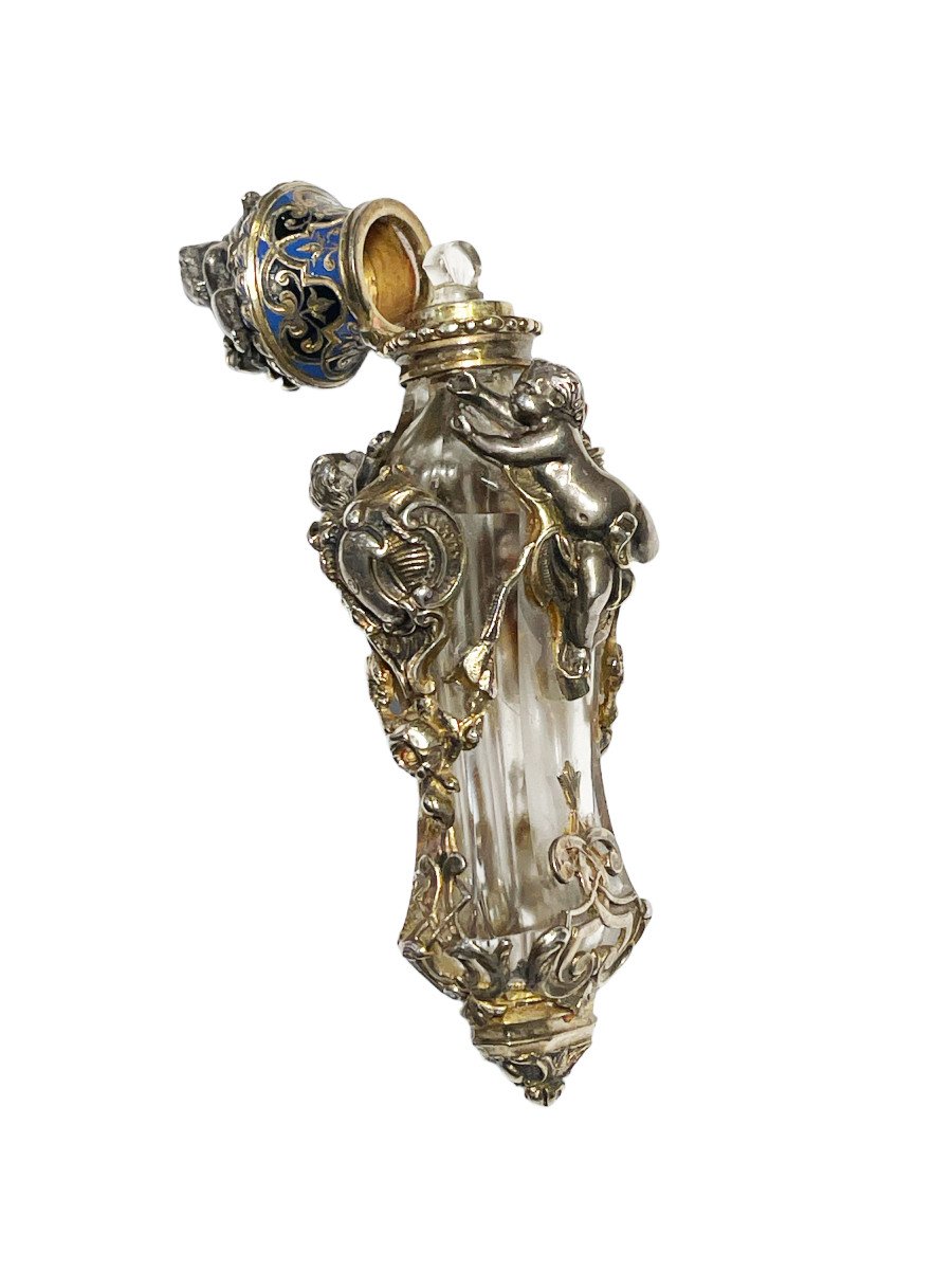 Crystal And Silver Scent Bottle, France 19th Century-photo-2
