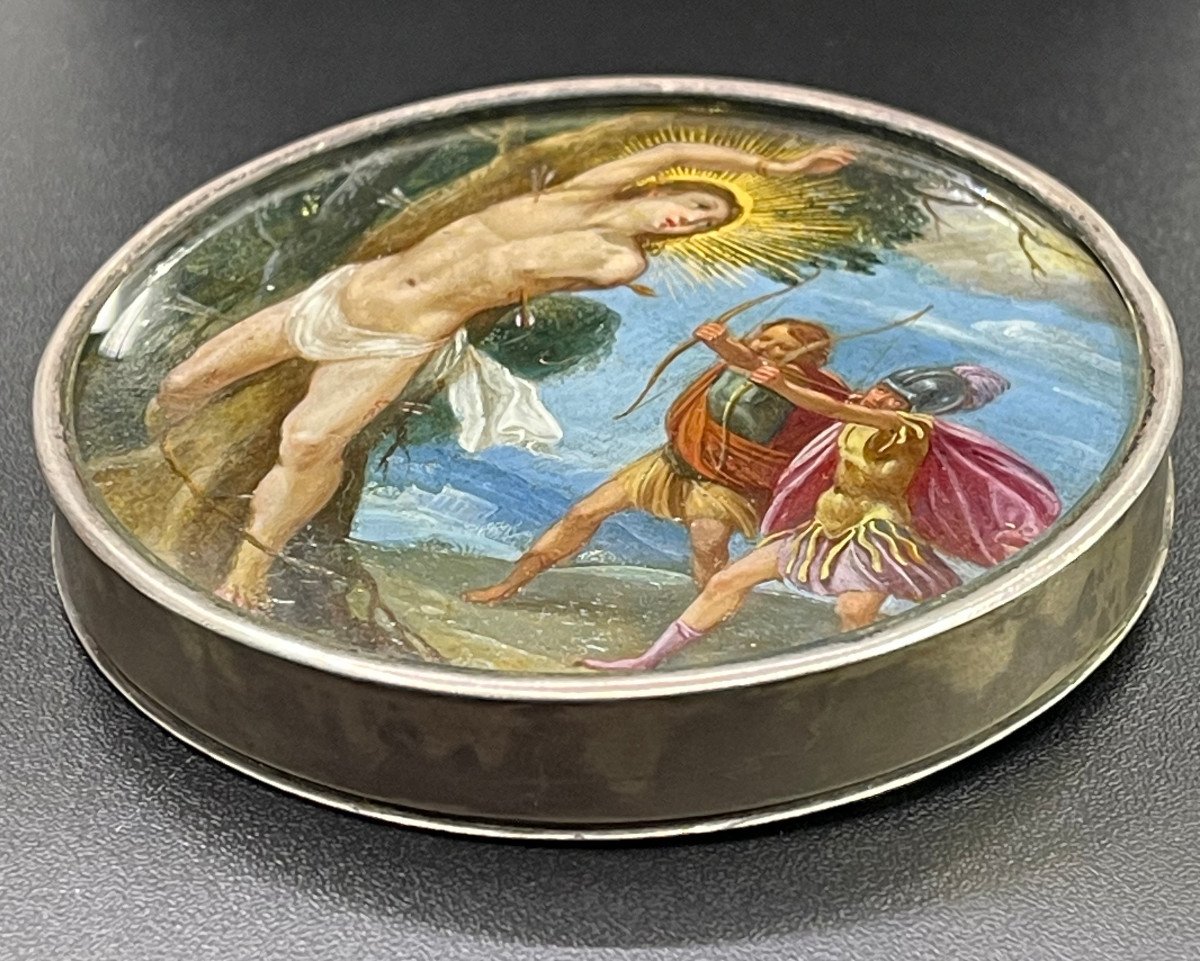 Saint Sébastien, huile sur cuivre, Espagne ou Sicile XVII Siècle-photo-2