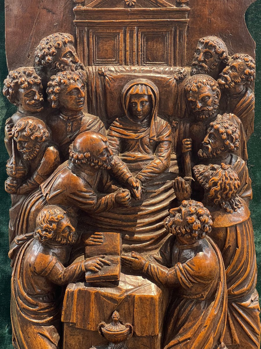 Walnut Bas-relief, Dormition Of The Virgin, Flanders Late 16th Early 17th Century.-photo-3