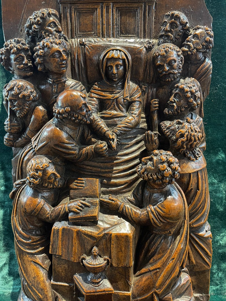 Bas-relief en noyer, Dormition de la Vierge, Flandres fin XVIe début XVIIe siècle.-photo-4