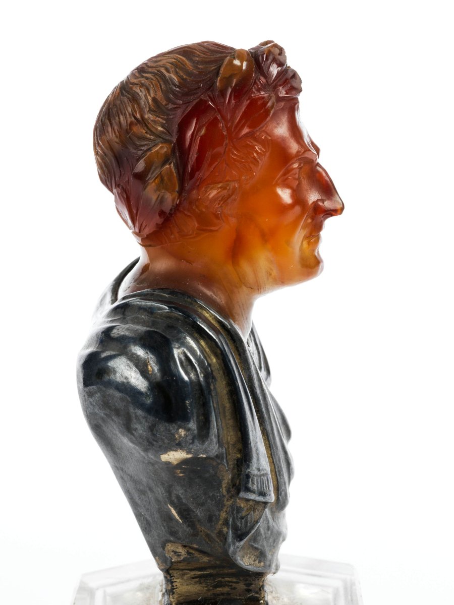 Bust Of An Emperor In Agate And Silver, Italy, 19th Century-photo-5