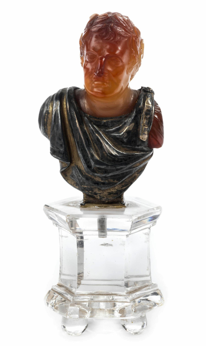 Bust Of An Emperor In Agate And Silver, Italy, 19th Century
