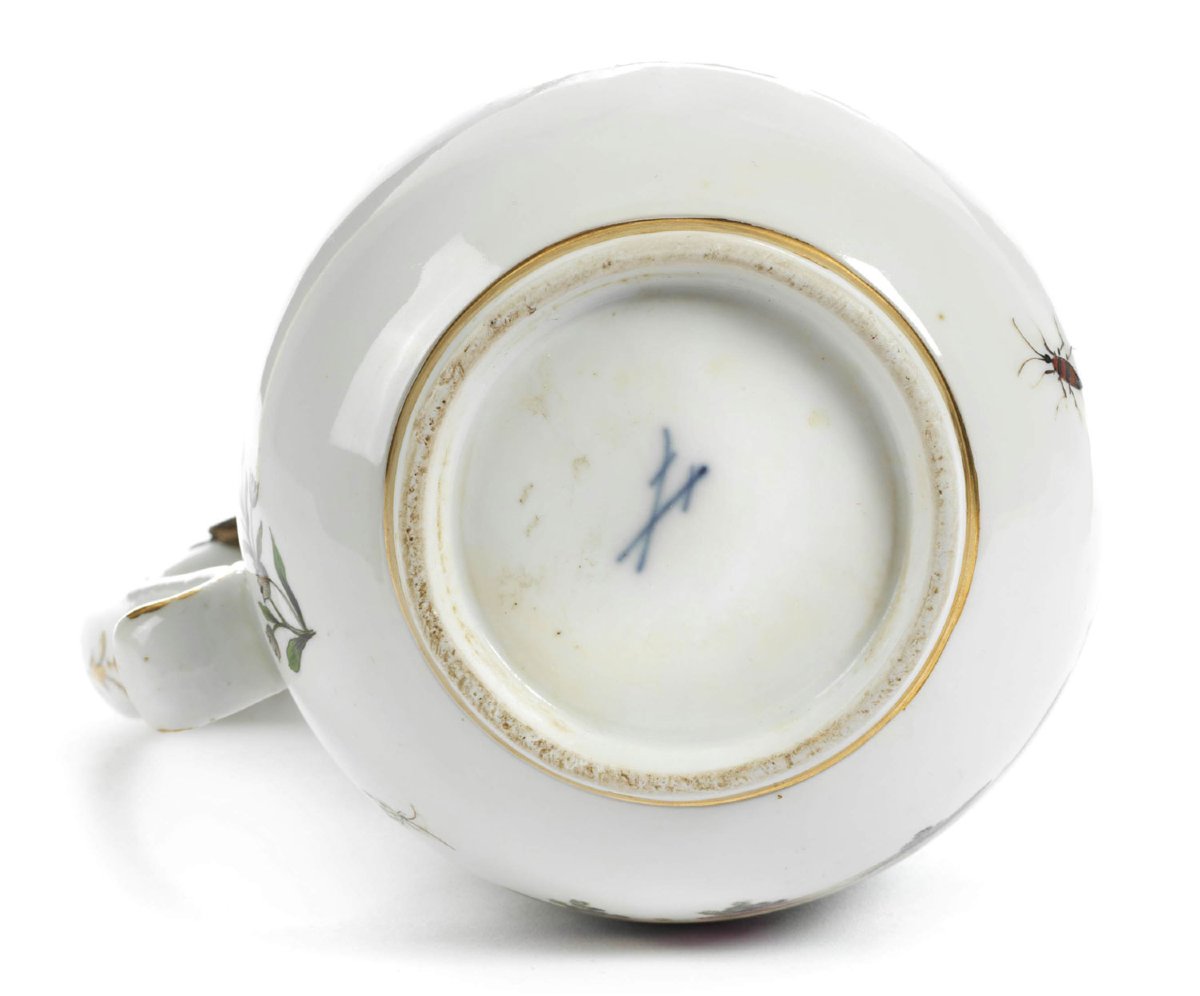 Meissen Porcelain Jug, Silver Gilt Mount, 18th Century-photo-2