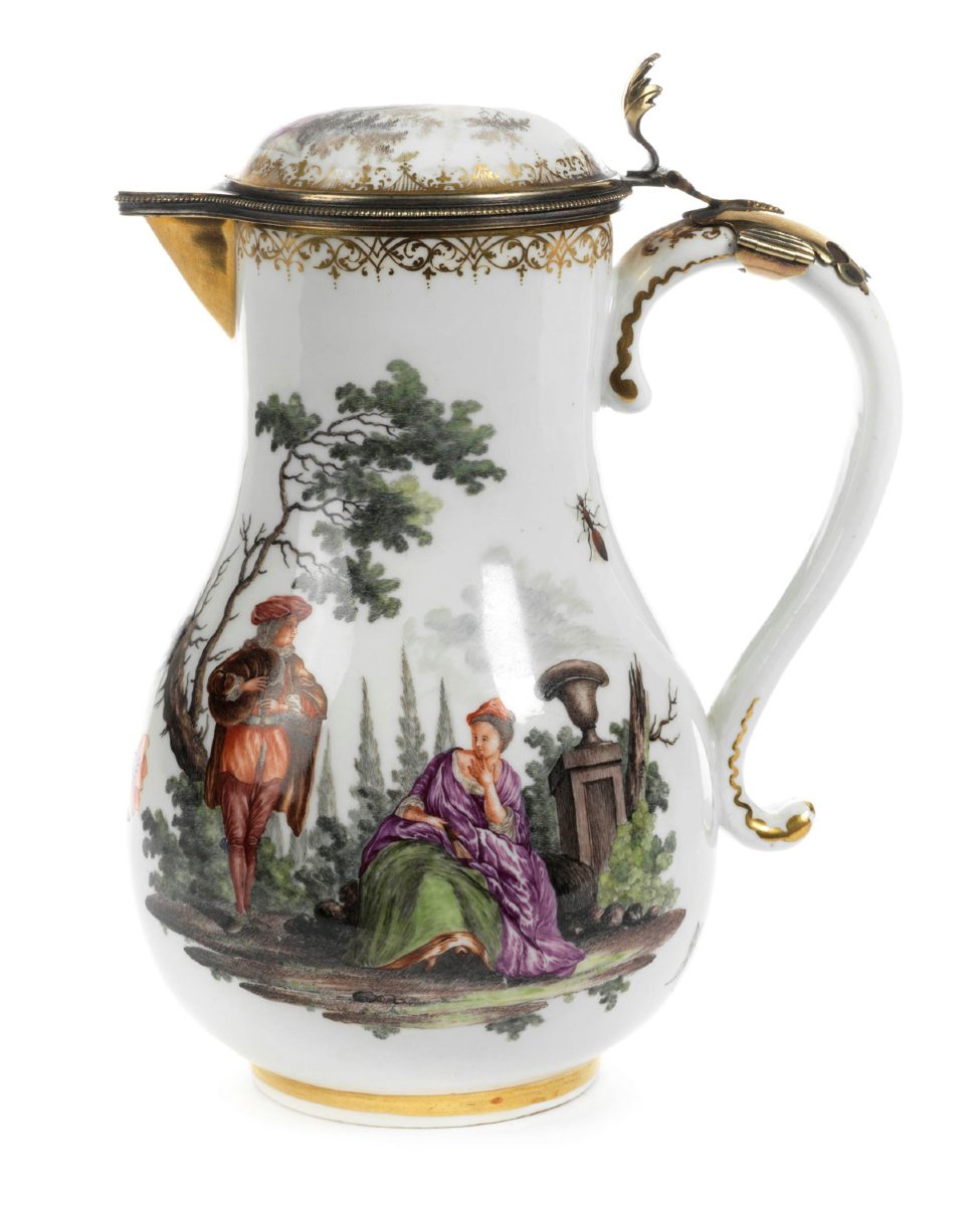 Meissen Porcelain Jug, Silver Gilt Mount, 18th Century-photo-3