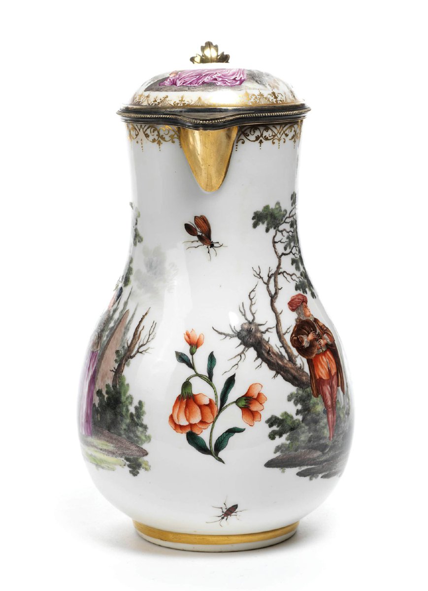Meissen Porcelain Jug, Silver Gilt Mount, 18th Century-photo-4
