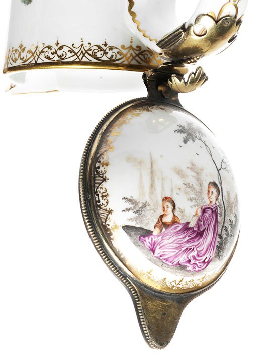 Meissen Porcelain Jug, Silver Gilt Mount, 18th Century-photo-3