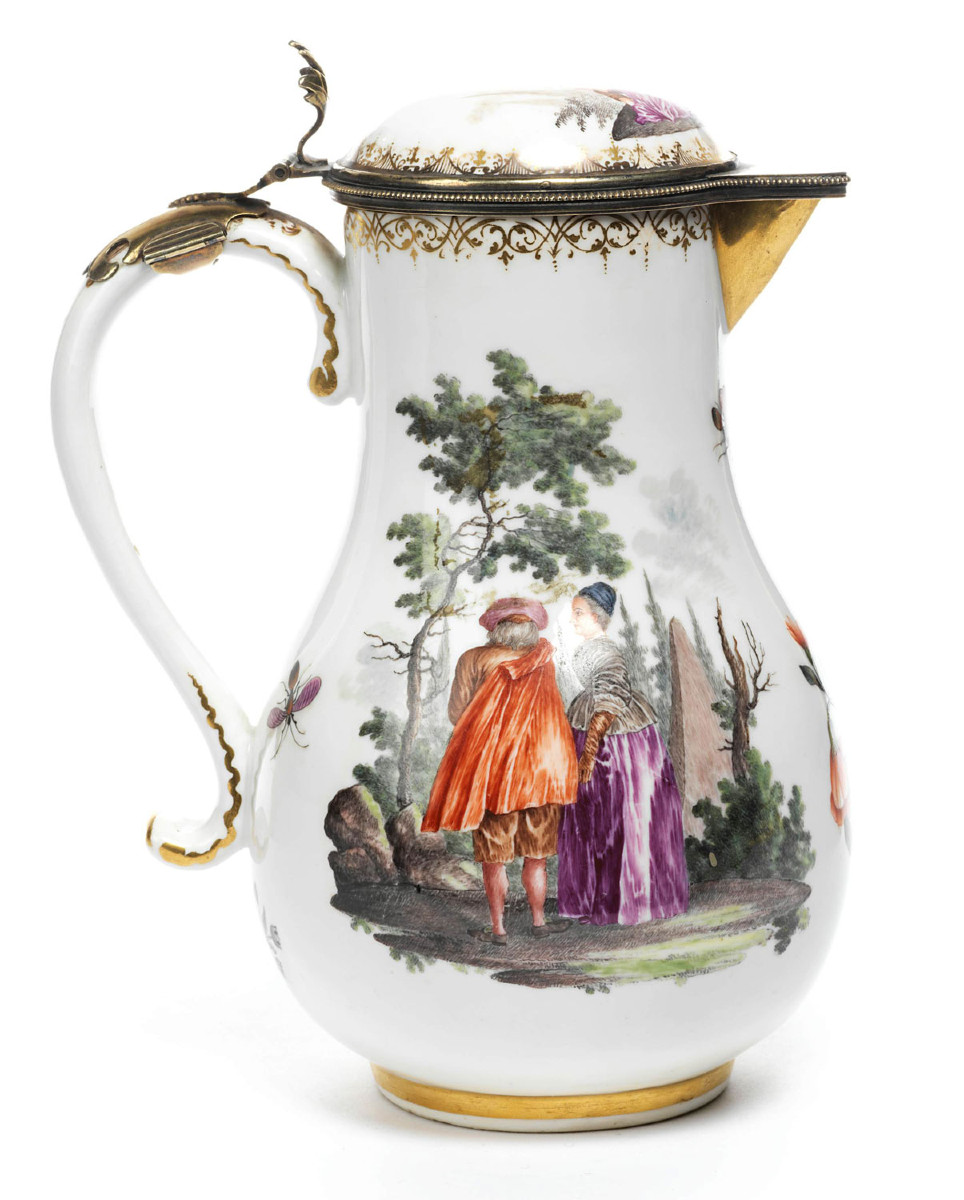 Meissen Porcelain Jug, Silver Gilt Mount, 18th Century
