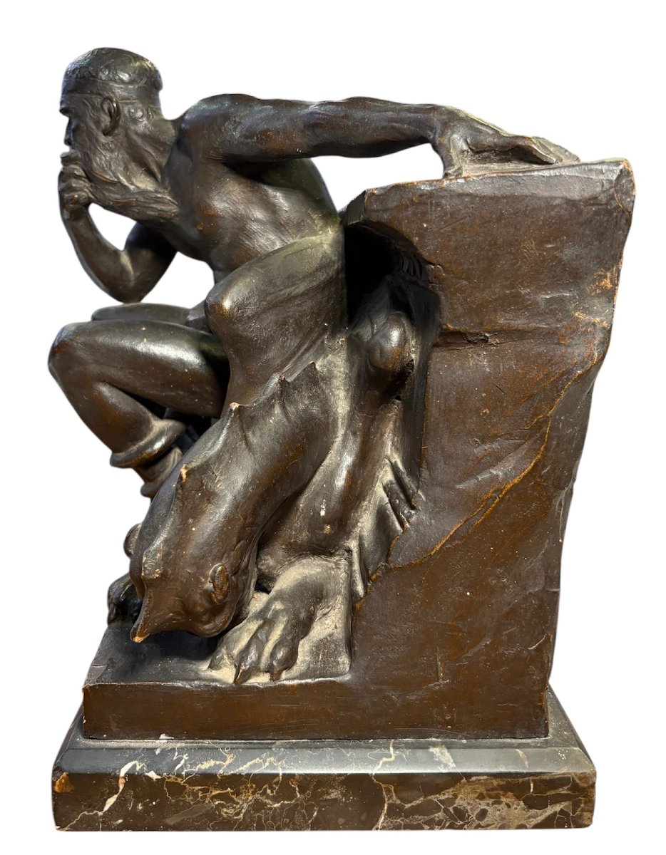 Painted Terracotta Sculpture: Minos, The Guardian Of The Underworld. Italy, 20th Century-photo-2