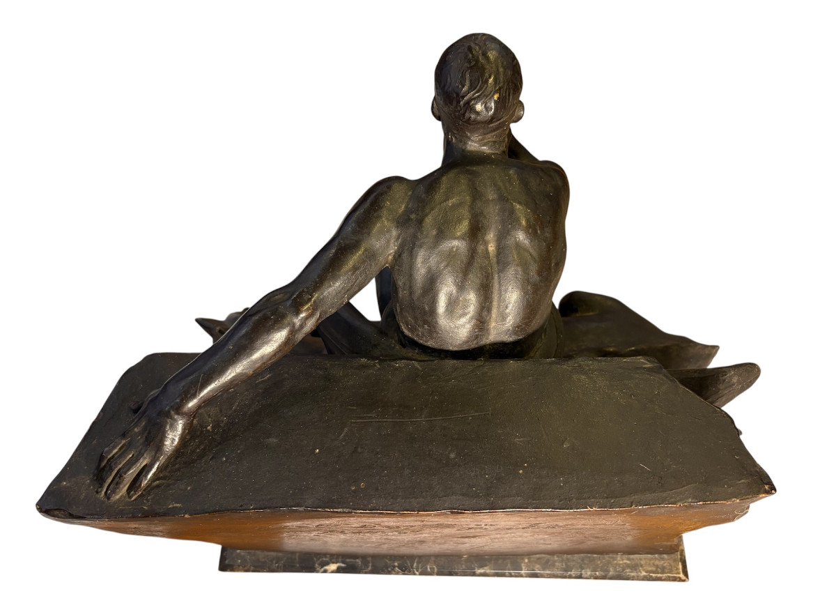 Painted Terracotta Sculpture: Minos, The Guardian Of The Underworld. Italy, 20th Century-photo-3