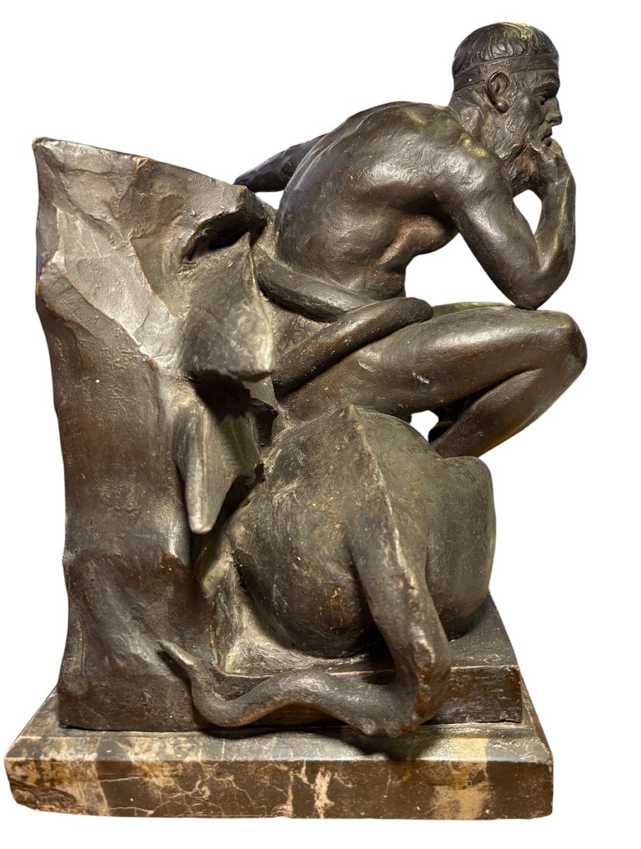 Painted Terracotta Sculpture: Minos, The Guardian Of The Underworld. Italy, 20th Century-photo-3