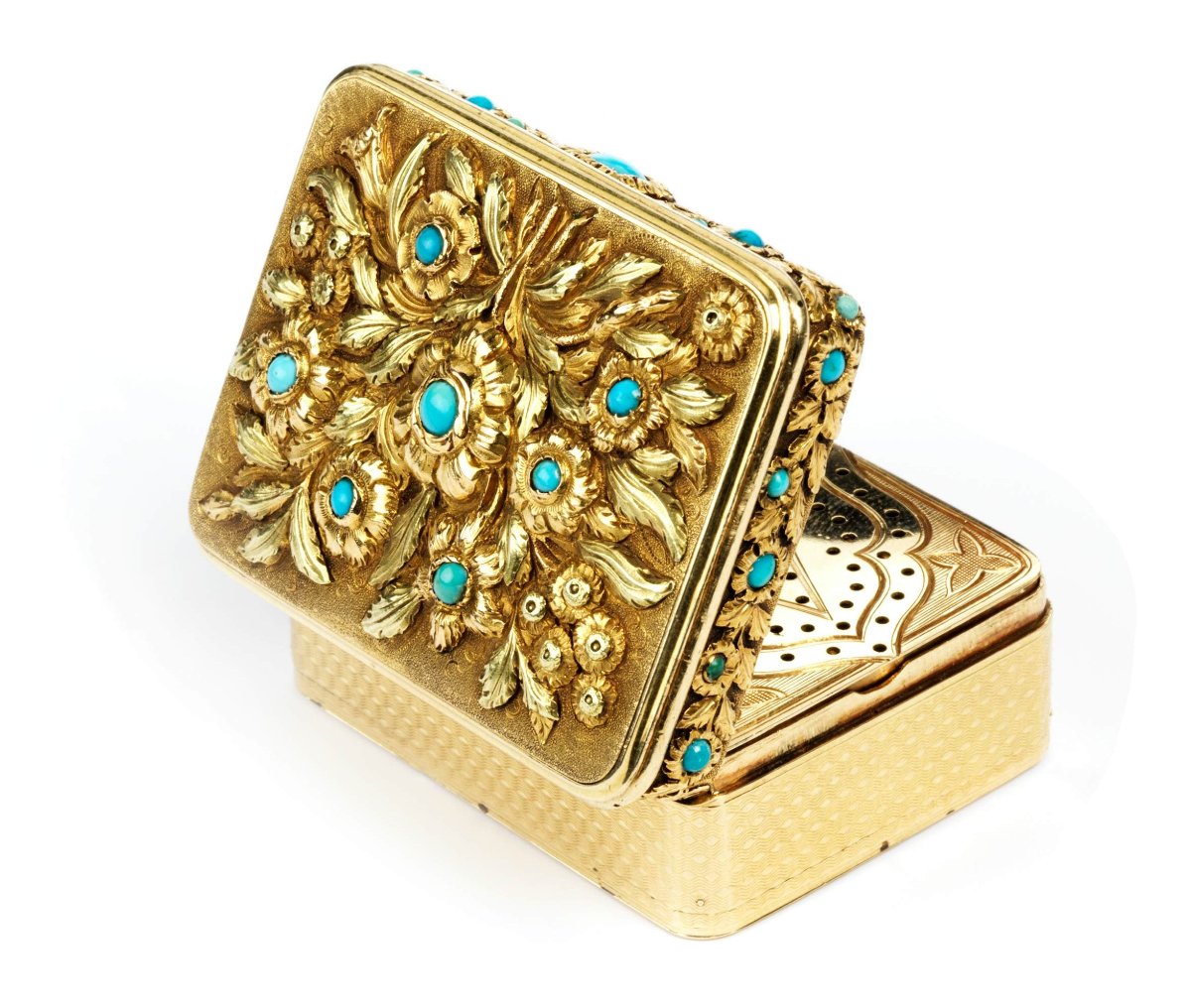 Vinaigrette In Chiseled Gold And Turquoise, Switzerland, 19th Century-photo-2