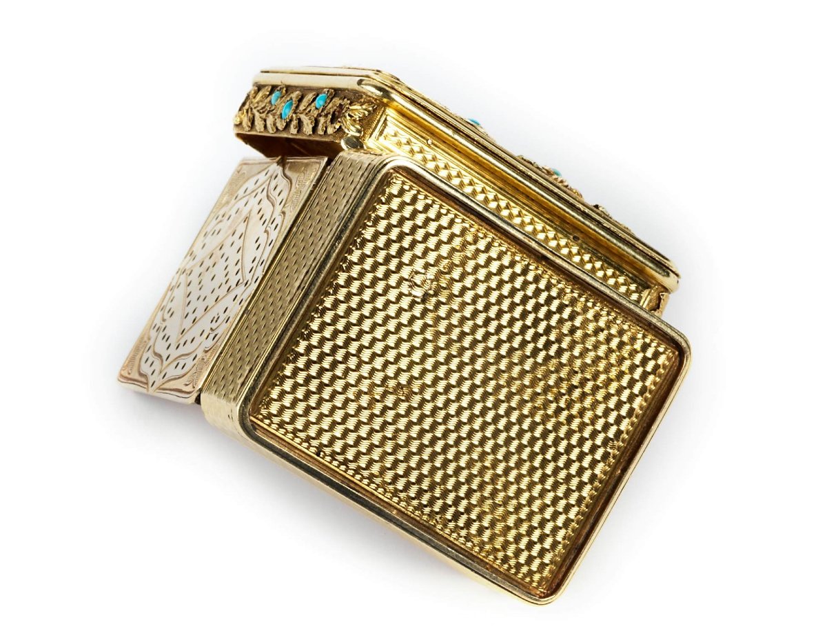 Vinaigrette In Chiseled Gold And Turquoise, Switzerland, 19th Century-photo-3