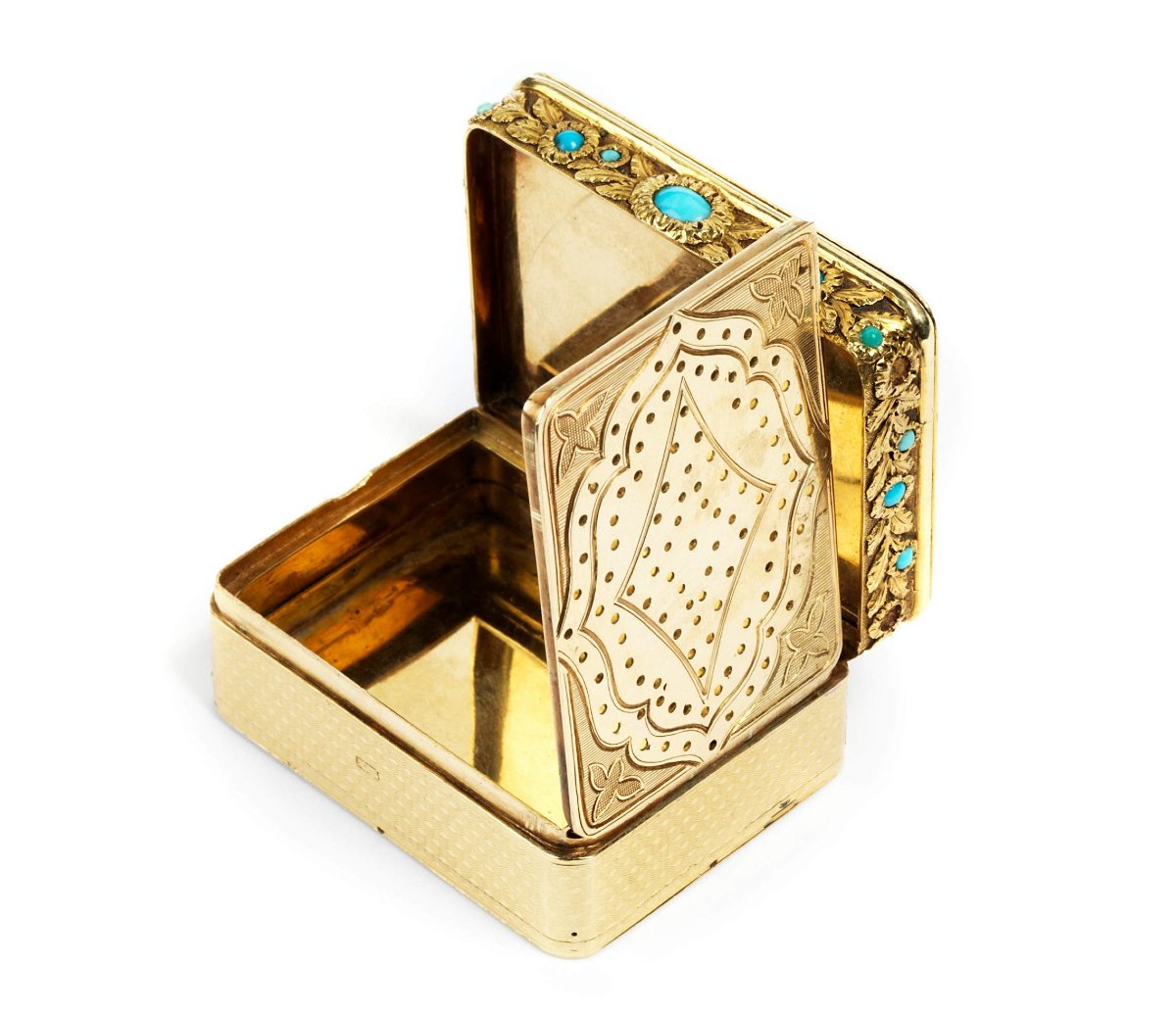 Vinaigrette In Chiseled Gold And Turquoise, Switzerland, 19th Century-photo-4