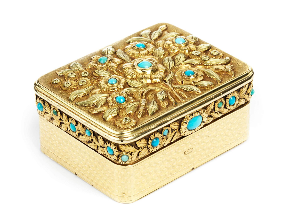 Vinaigrette In Chiseled Gold And Turquoise, Switzerland, 19th Century