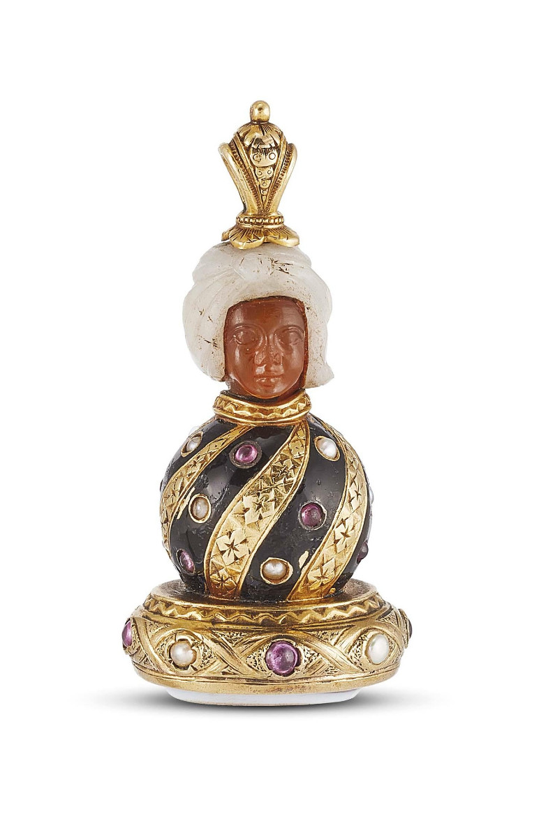Gold, Enamel, Ruby, Pearl And Hardstone Seal Pendant, 19th Century