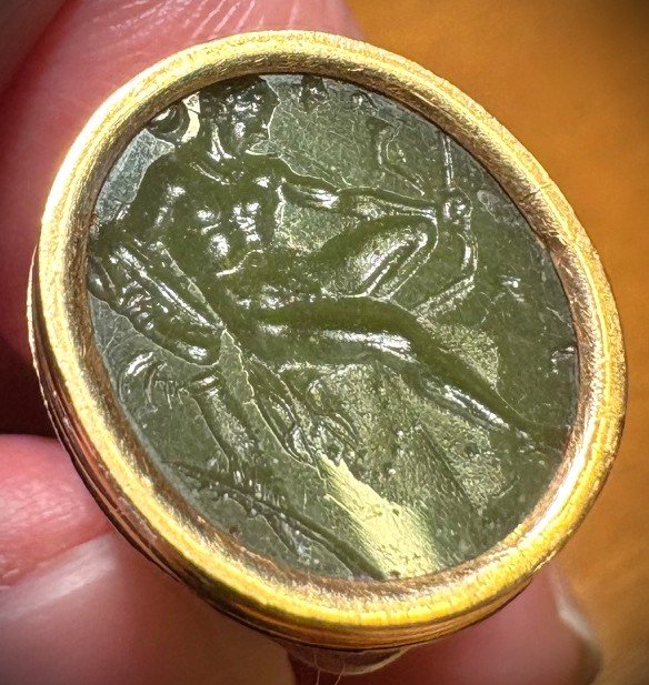 Gold, Silver, Agate, Onyx, Diamond And Engraved Hardstone Seal Pendant, 19th Century-photo-2