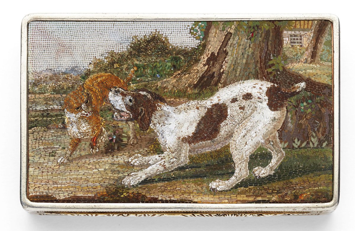 Tabatière en argent avec micro mosaïque romain,  Prague 1840-photo-2