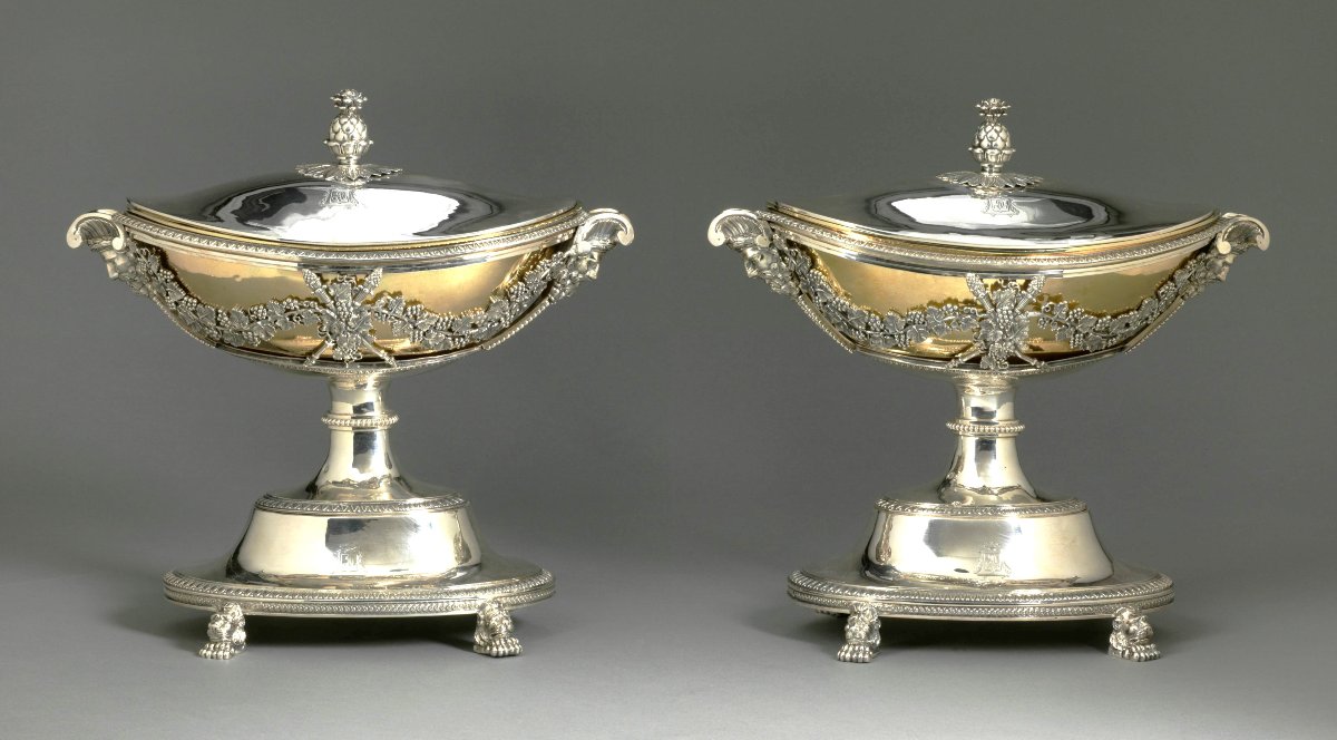Pair Of Neoclassical Silver Vegetable Dishes, Paris 1798-1809 By Sébastien Dupezard-photo-2