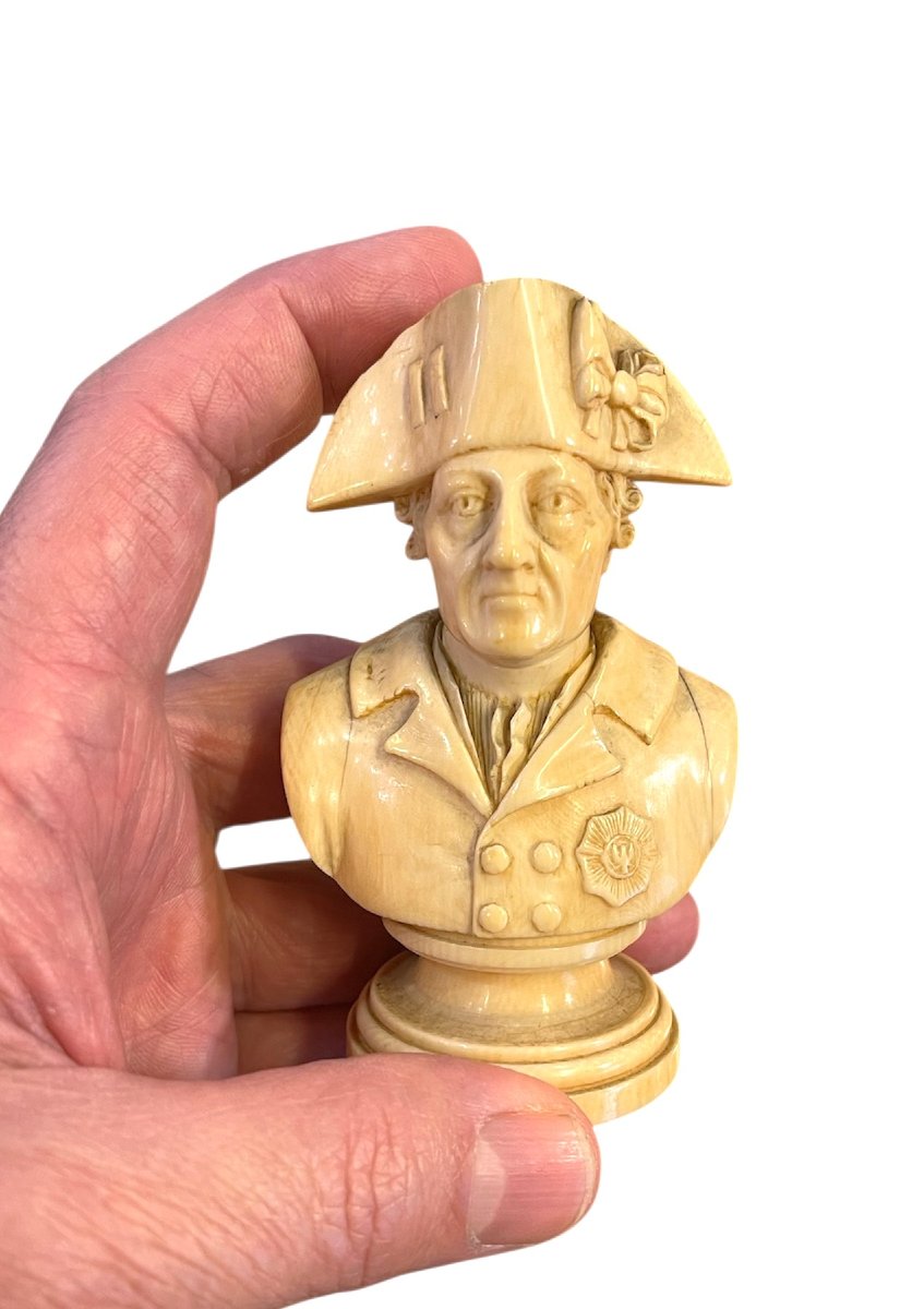 19th Century Ivory Bust Depicting Frederick II Of Prussia-photo-2