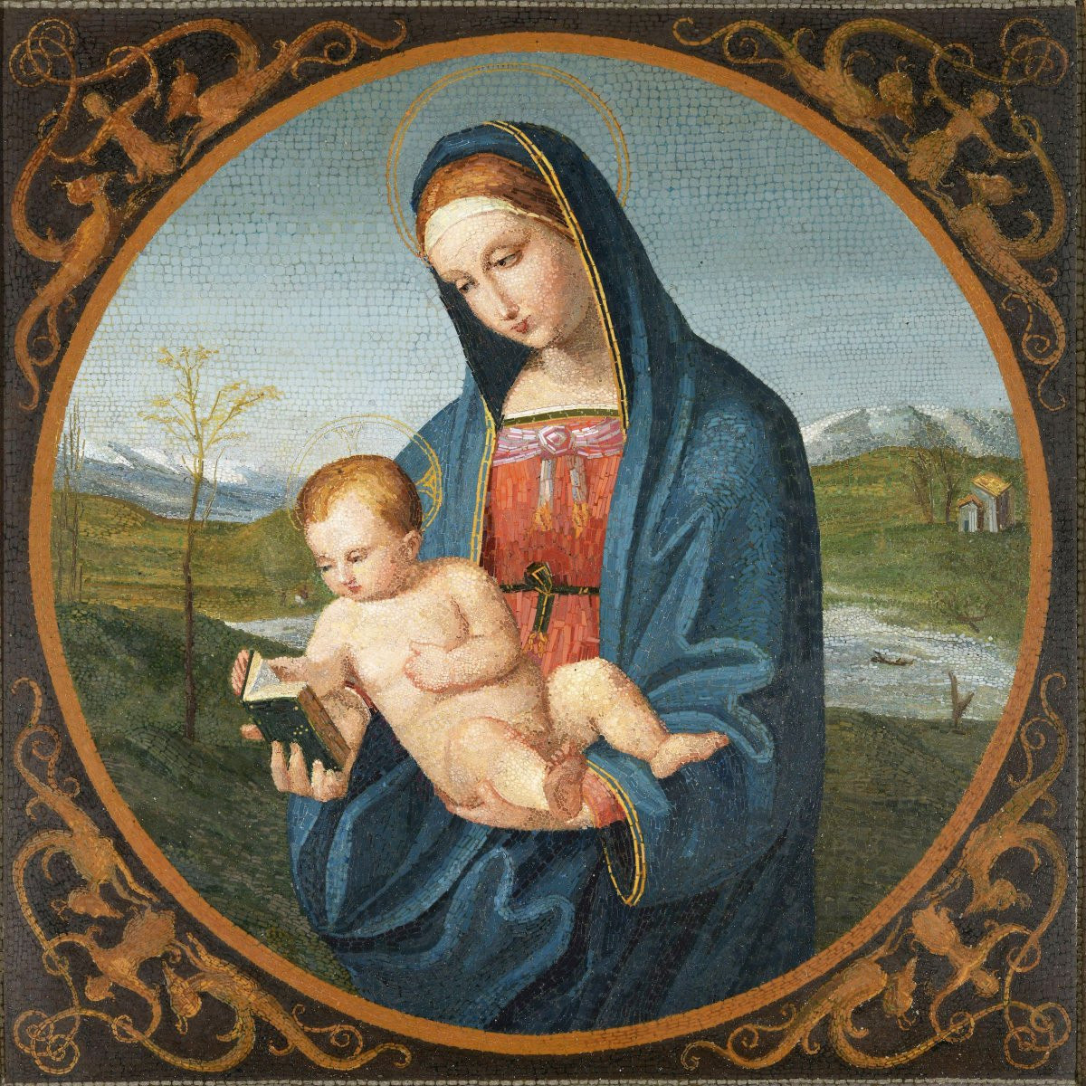 Plaque en micro-mosaïque Vierge à l'Enfant, Rome vers 1820-photo-2