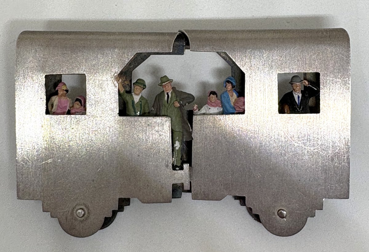 Silver "railroad Car" Double-clip Brooch, Circa  1960-photo-2