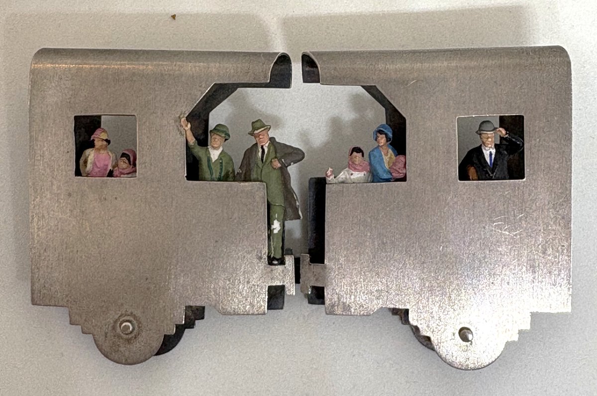 Silver "railroad Car" Double-clip Brooch, Circa  1960-photo-7