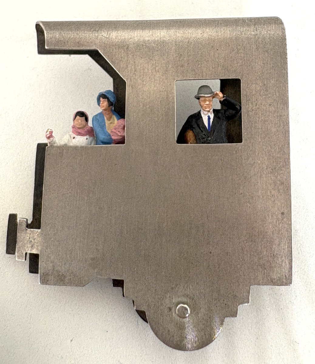 Silver "railroad Car" Double-clip Brooch, Circa  1960-photo-8