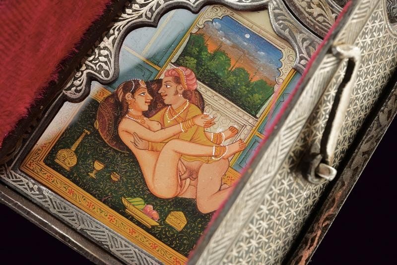 Qatar With Hidden Erotic Miniatures, India, Early 20th Century-photo-4