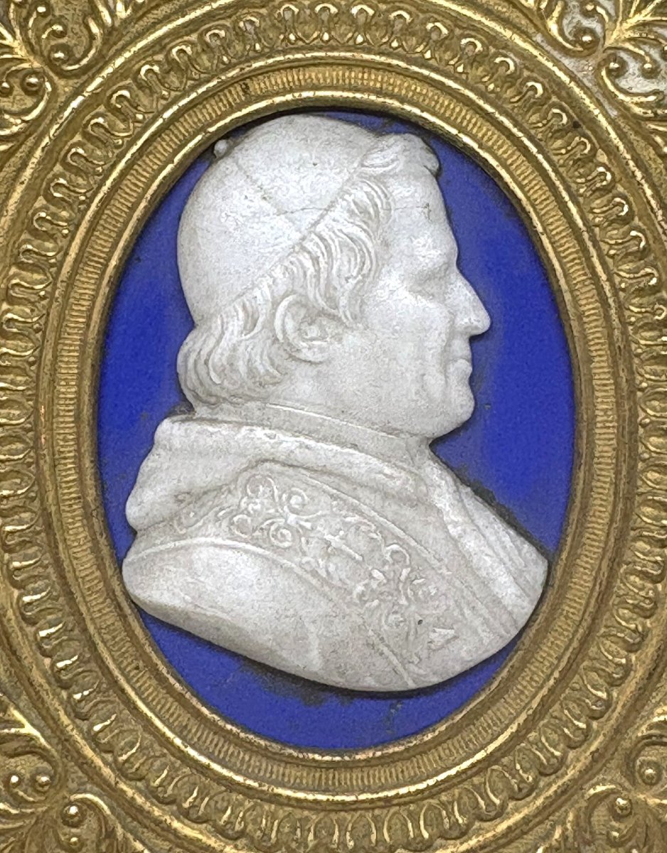 Glass Paste Bust Of Pope Pius IX In Its Frame, Italy, 19th Century-photo-3