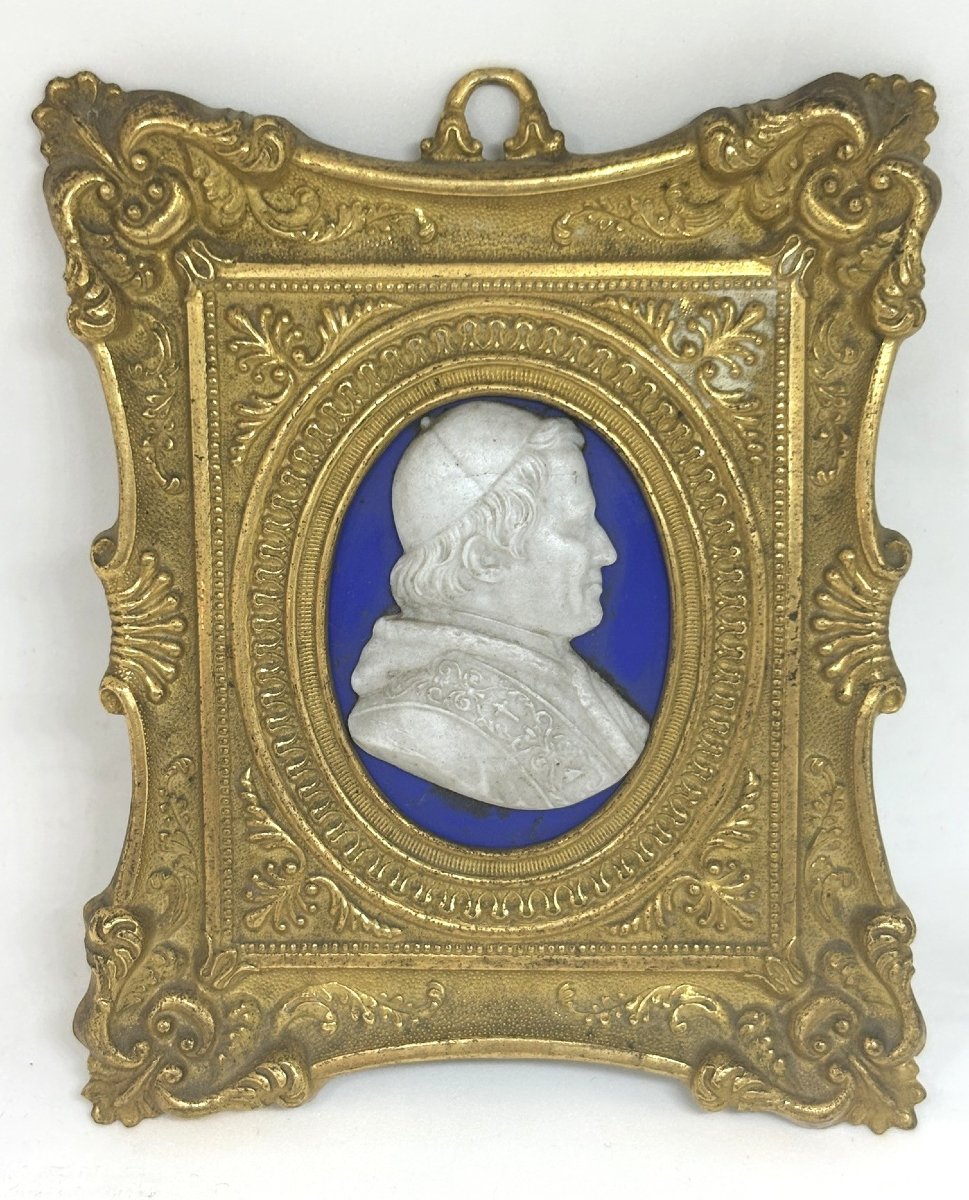 Glass Paste Bust Of Pope Pius IX In Its Frame, Italy, 19th Century-photo-4