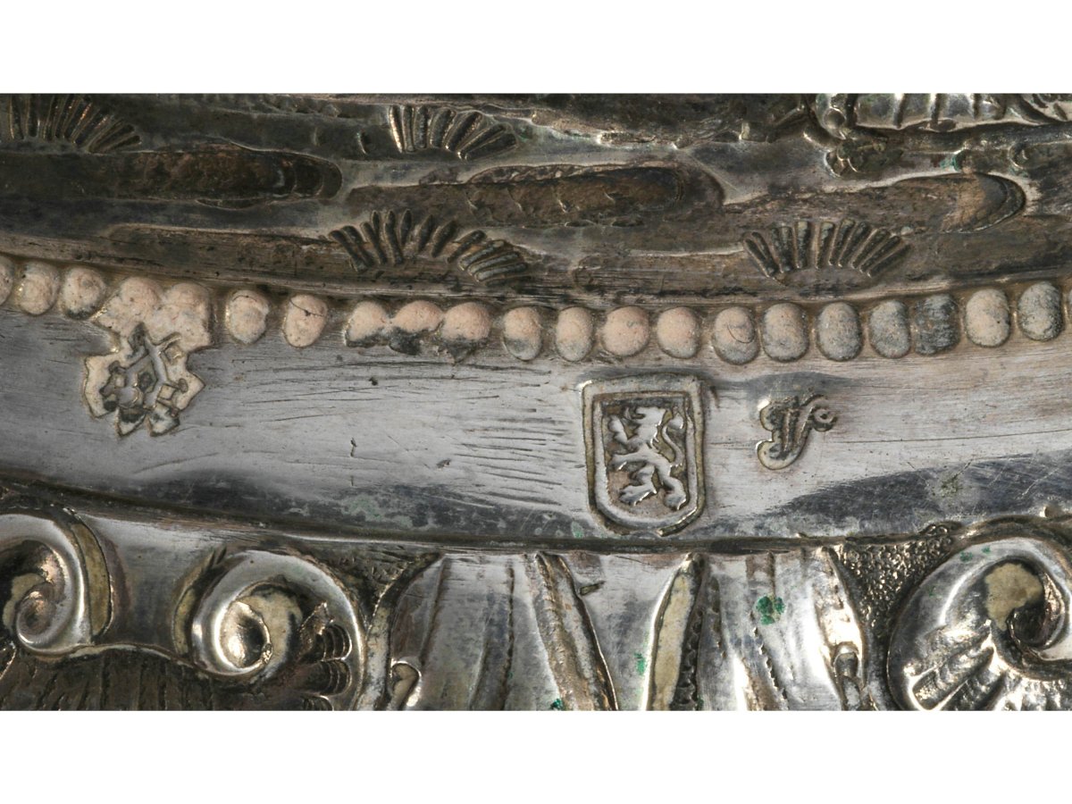 Grande coupe en nautile gravé et argent ciselé, décor mythologique, Hollande XIXe siècle-photo-3