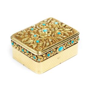 Vinaigrette In Chiseled Gold And Turquoise, Switzerland, 19th Century